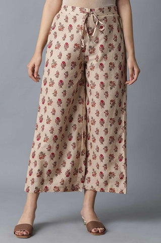 Beige All-Over Printed Parallel Pants