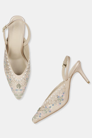 Beige Pointed Toe Embroidered Stiletto-WMARIA