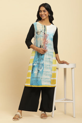 Multi-Coloured Dobby Kurta-Parallel Pants Set