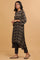 Dark Grey Ajrakh Print kurta in Lustrous Satin