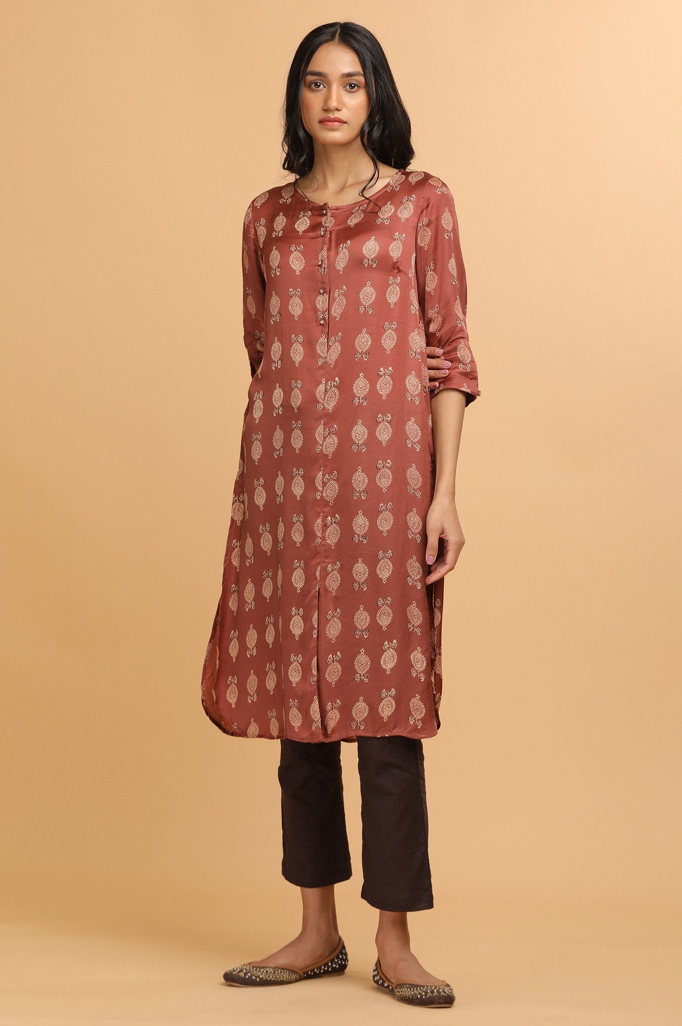 Rust Ajrakh Print Mid-length kurta