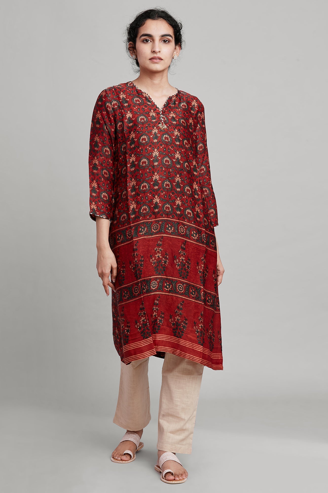 Red Ajrakh Print kurta