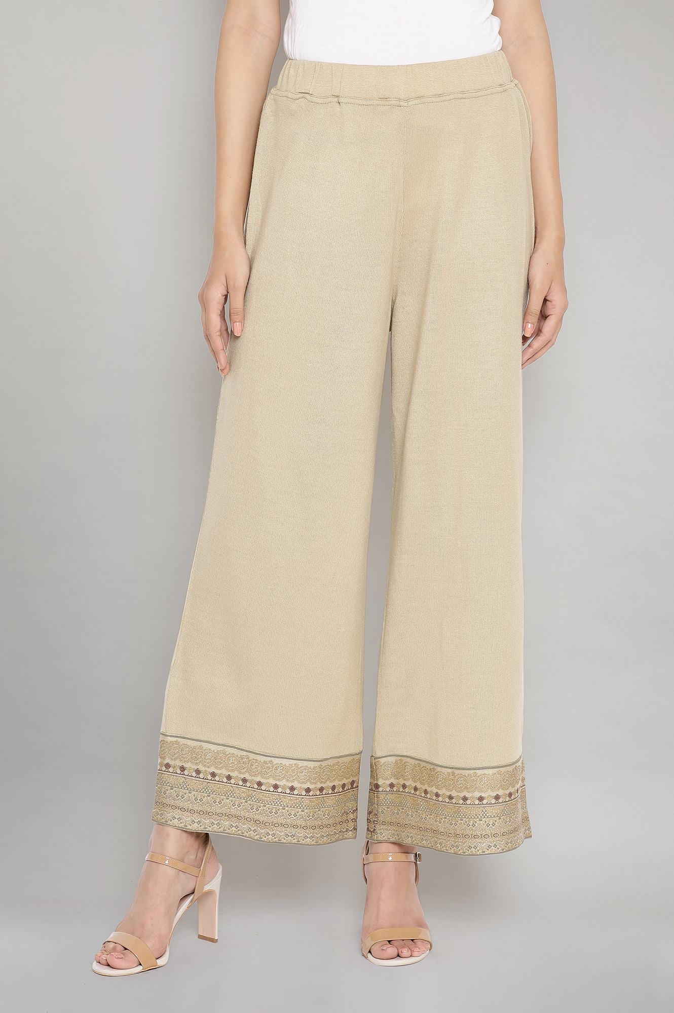 Beige Festive Palazzo Pants