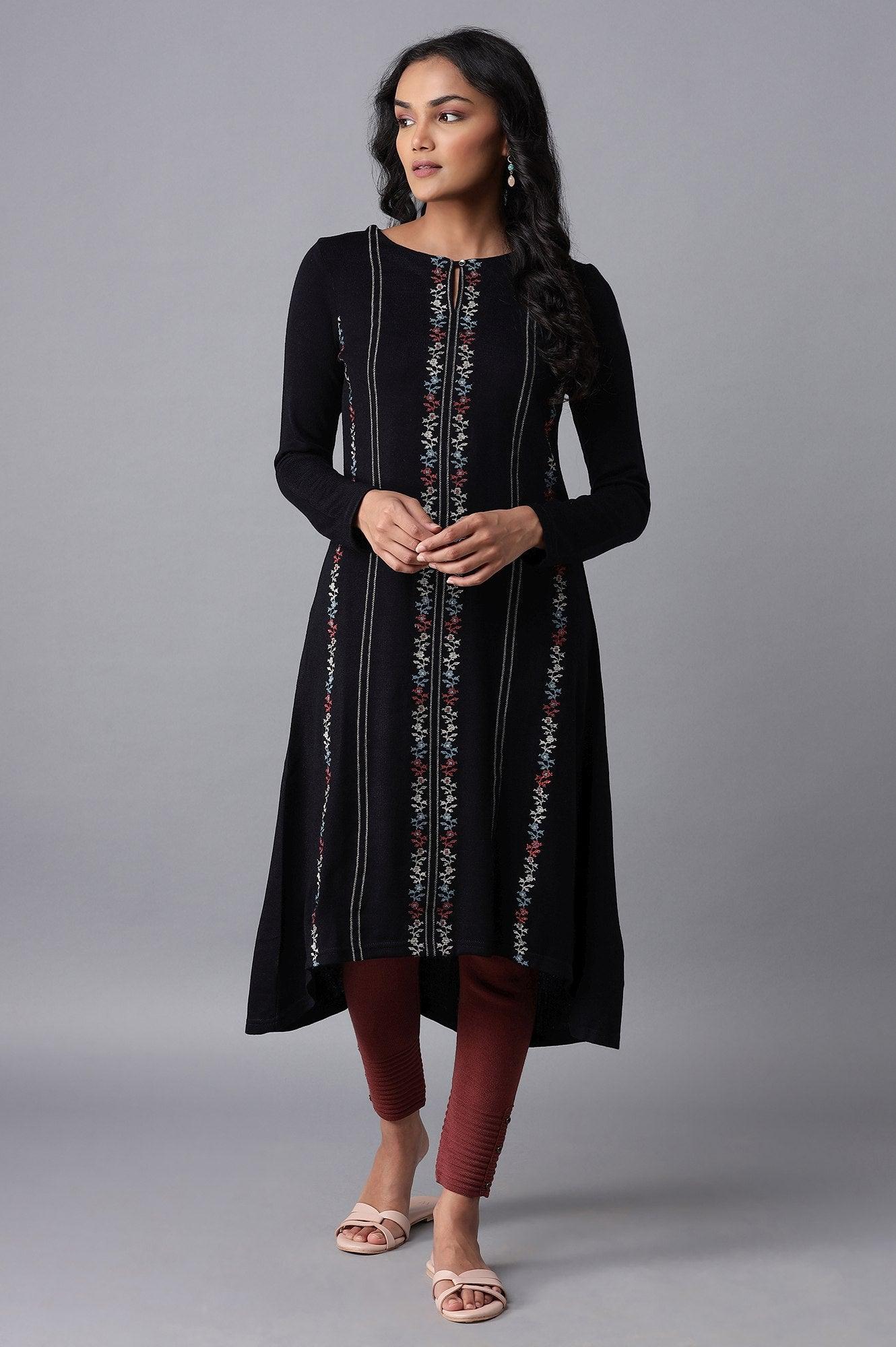 Navy Acrylic Asymmetric A-line kurta