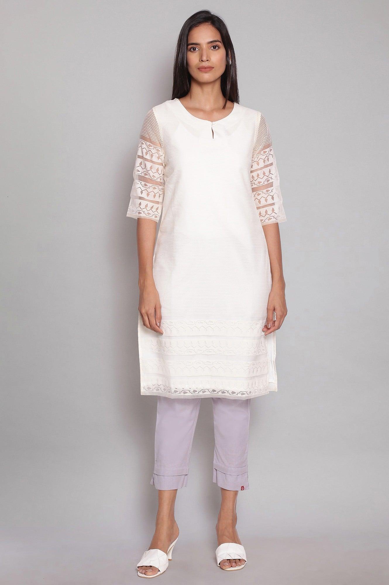 Ecru Brasso Fabric kurta In Round Neck