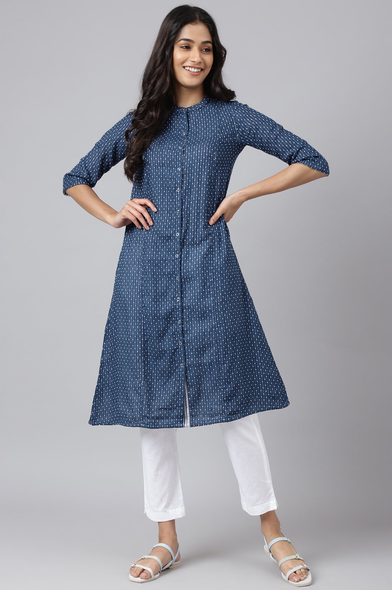Blue & White Reversible Cotton Dobby kurta