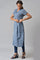 Blue Stripe Print Cotton kurta with Side Buckle