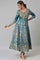 Blue Embroidered A-line Ethnic Dress