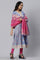 Blue Floral Print kurta with Pink Tights and Dupatta