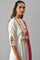 Ecru Embroudered Flared kurta In Round Neck With Tights And Chiffon Dupatta