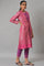 Pink Jacquard Jacket, Purple kurta & Pant Suit Set