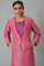 Pink Jacquard Jacket, Purple kurta & Pant Suit Set