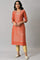 Red Jacquard kurta With Embroidery