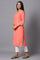 Orange Embroidered kurta In Round Neck