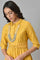 Yellow Glitter Printed Shirt Dress With Embroidered Neckpiece