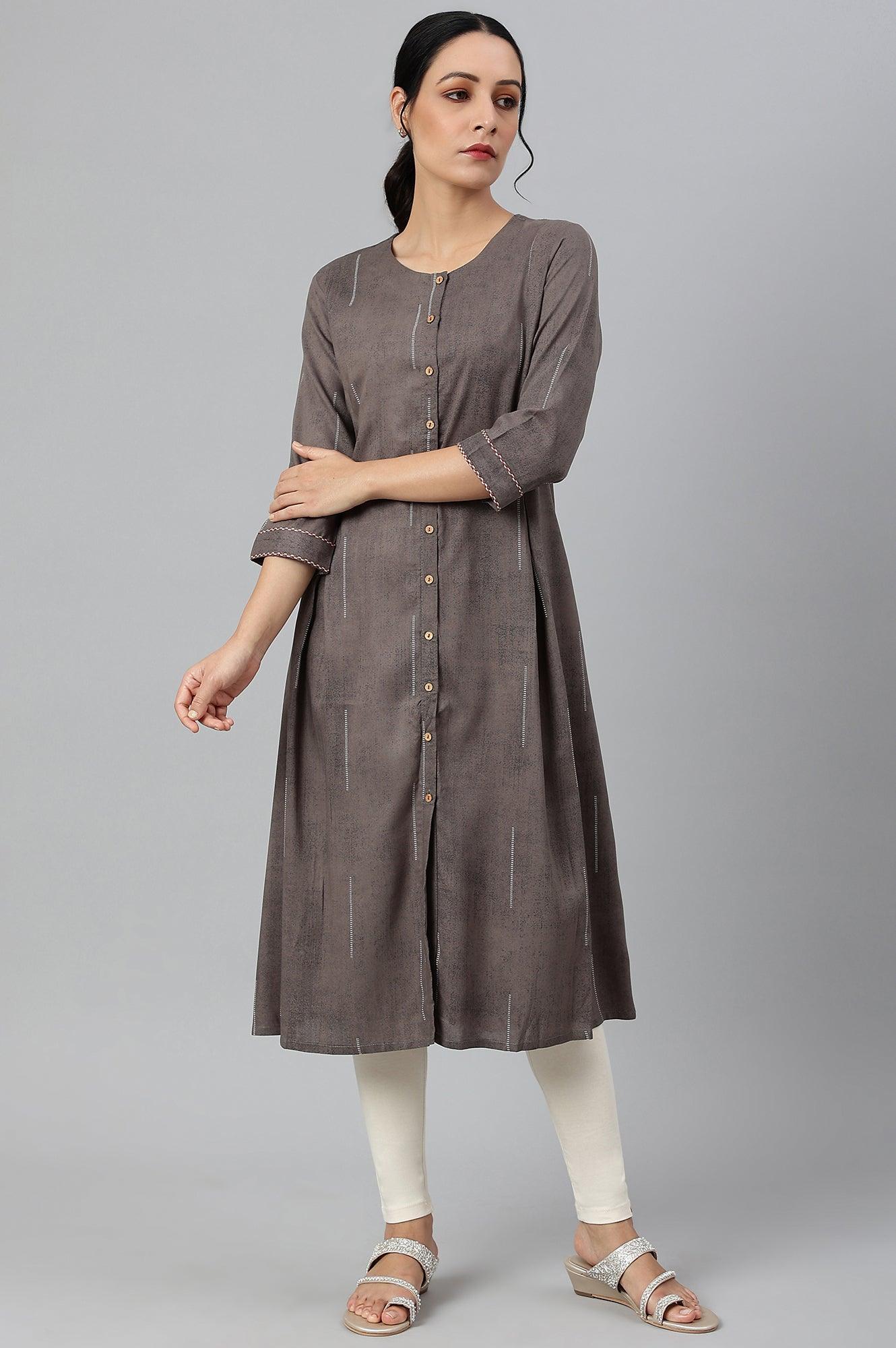 Charcoal Grey Button Down Pleated kurta