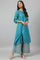 Teal Embroidered kurta With Front Slit