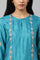 Teal Embroidered kurta With Front Slit