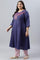 Plus Size Navy Blue Circular kurta With Seqiuns