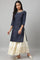 Navy Blue Festive Kurta with Embroidered Neck