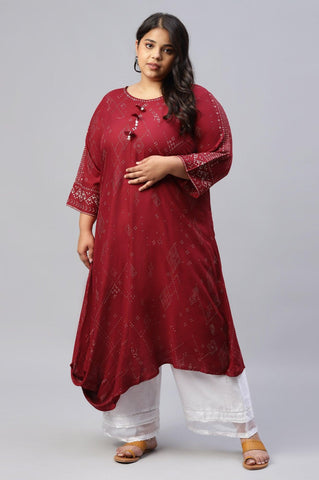 Plus Size Maroon Cowl Hemline kurta With Shell Detail