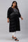 Plus Size Black Floral Side Pleated kurta In Round Neck