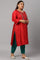 Plus Size Red Embroidered Shantung kurta