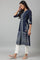 Dark Blue Placement Print Rayon kurta