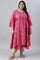 Plus Size Pink Flared Paisley Print kurta