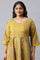 Plus Size Yellow Panelled Kalidar Ethnic Dress With Sequin