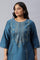 Plus Size Blue Mukaish Placement Print kurta