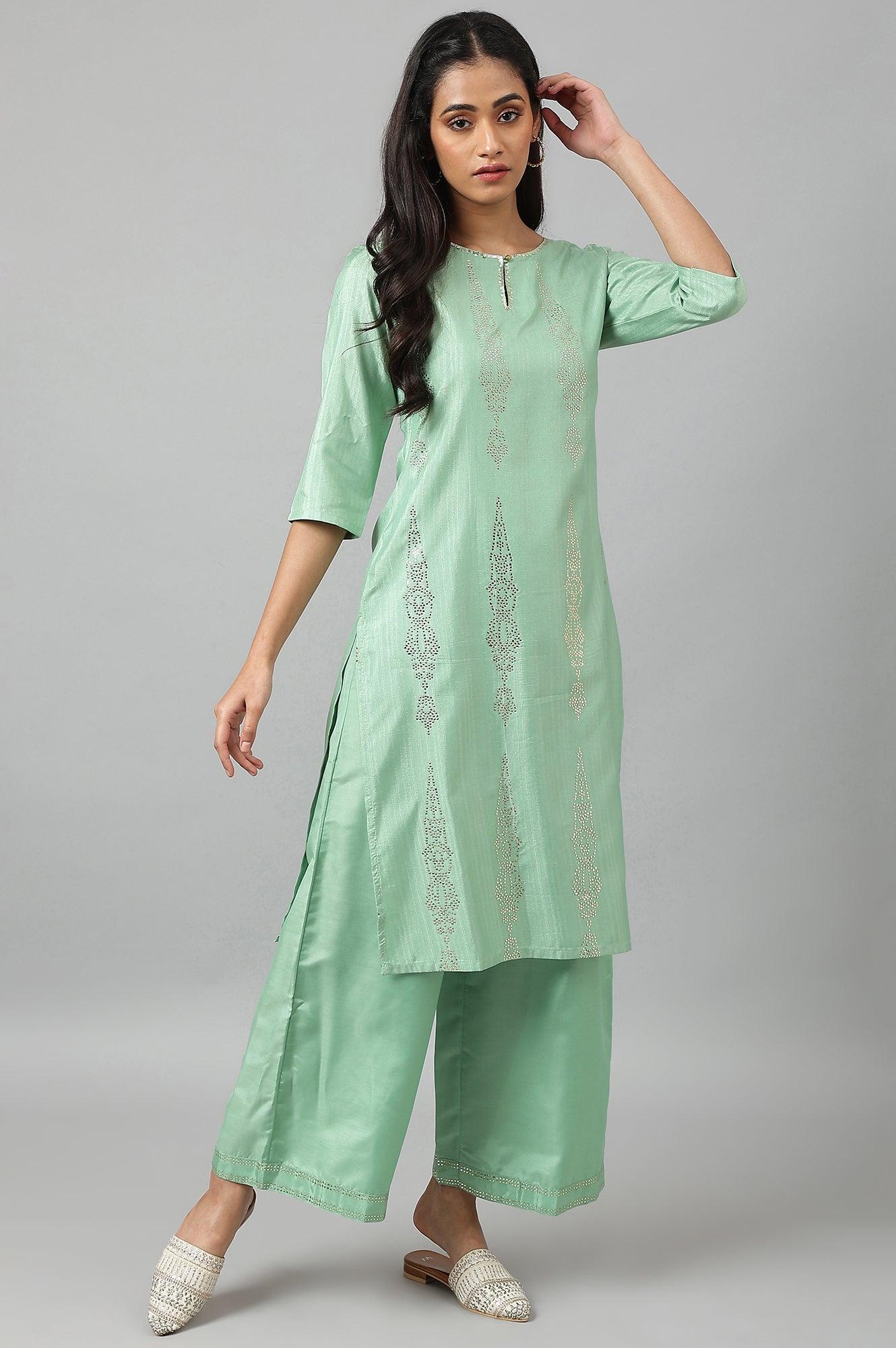 Pistachio Green Mukaish Printed kurta