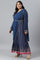 Dark Blue Glitter Printed Festive Plus Size Insta Saree Dress