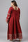 Maroon Festive Plus Size Gown With Embroidery On Neck And Sleeves