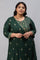 Green Glitter Printed Angrakha Plus Size Jumpsuit