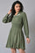 Olive Green Hand Embroidered Short Dress