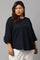 Plus Size Navy Blue Cotton Flax Top