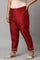 Red Embroidered Light Festive Plus Size Slim Pants