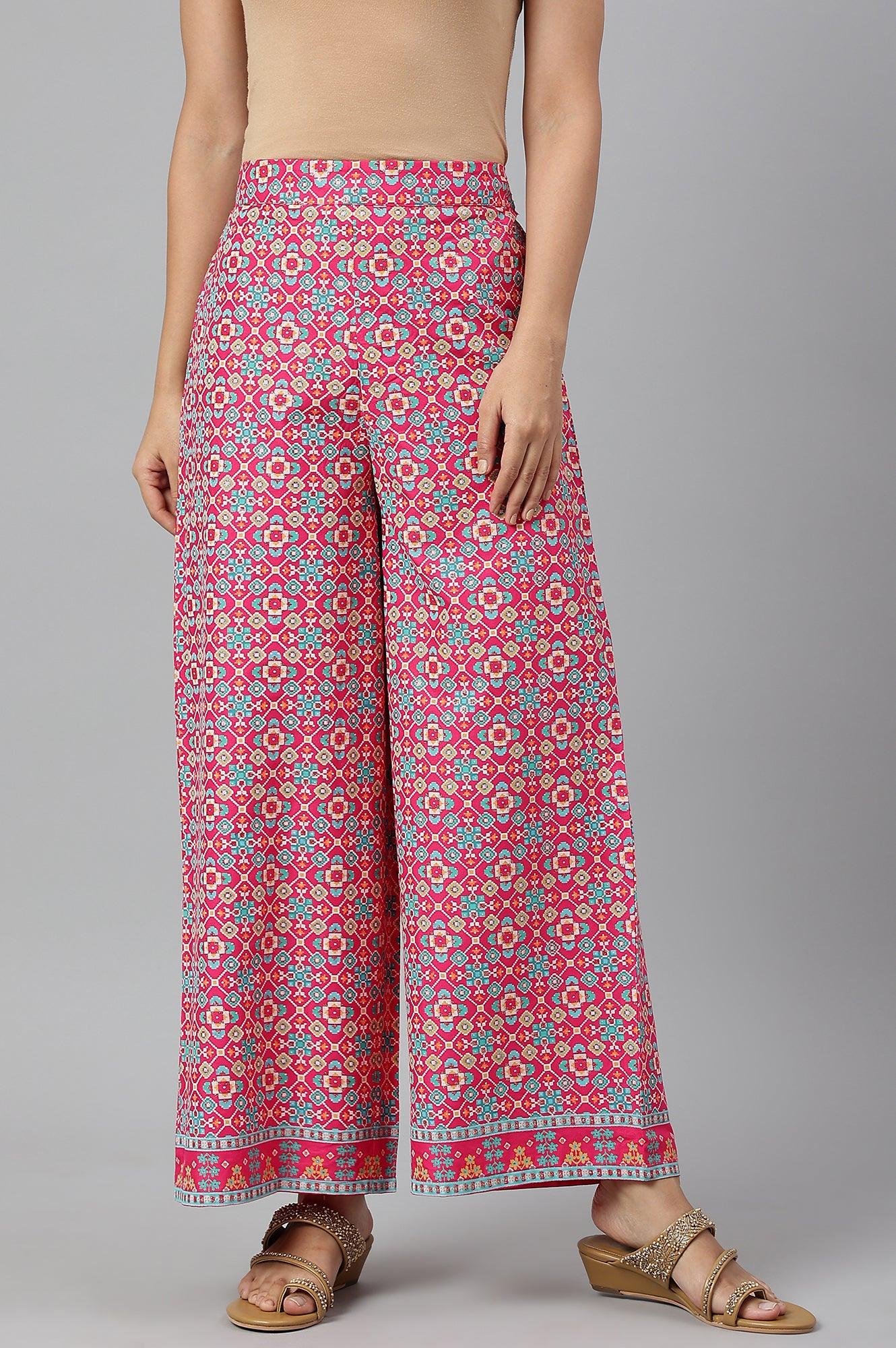 Bright Pink Printed Parallel Pants