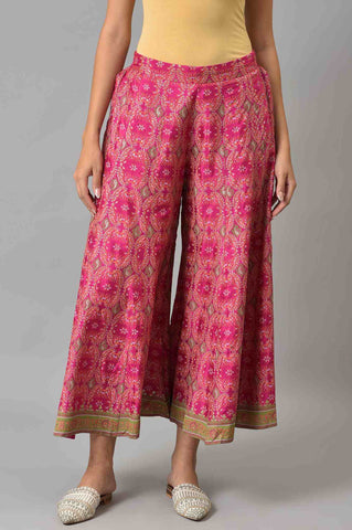 Berry Pink Printed Flared Culottes