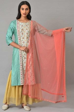 Orange Mesh Women Dupatta With Sequins