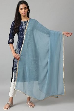 Blue Crinckled Chiffon Dupatta With Mukaish