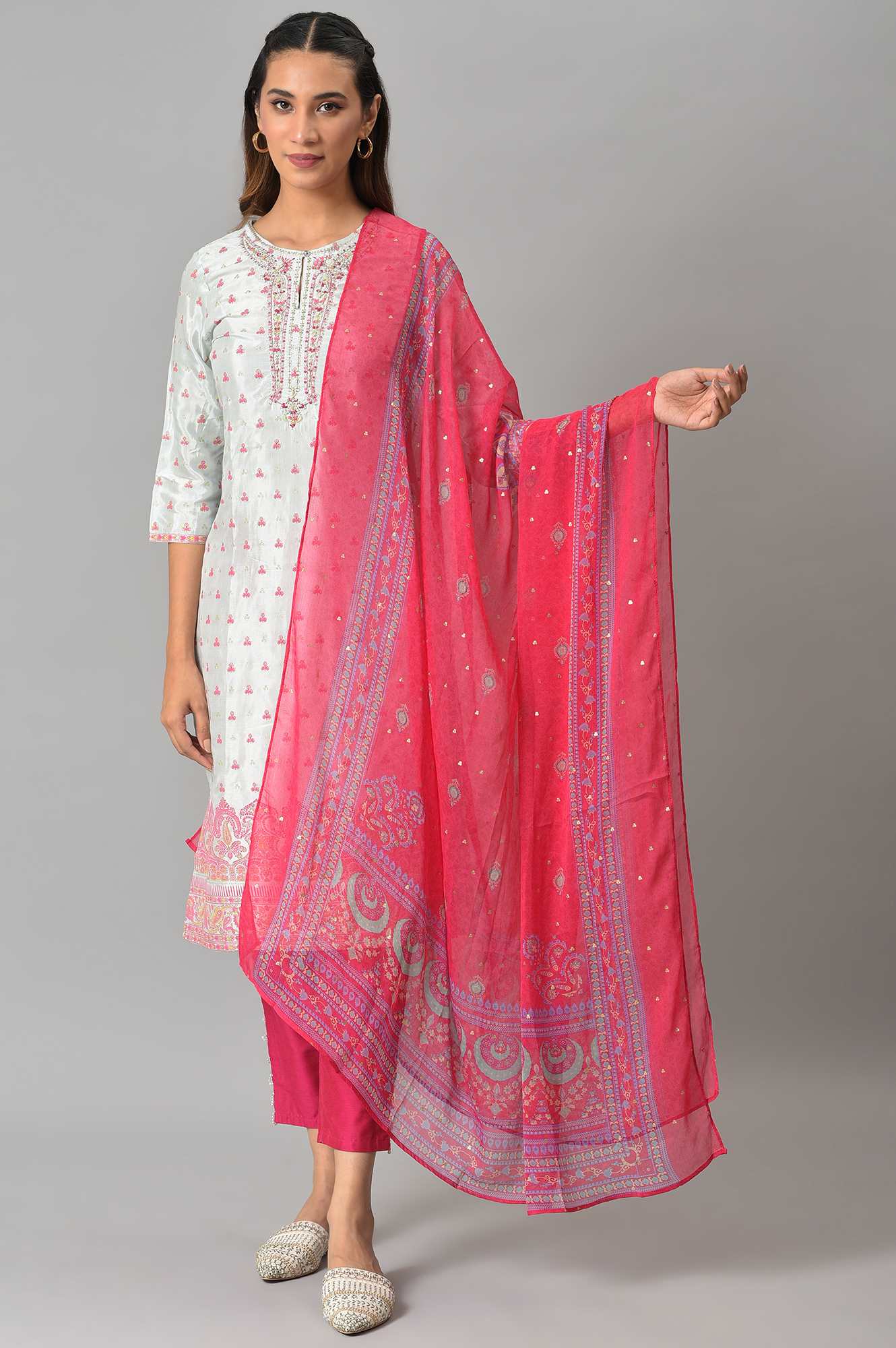 Pink Chiffon Floral Print Dupatta