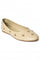 W Embroidered Beige Round Toe Flat