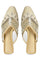 W Embroidered Beige Square Toe Flat