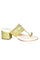 W Embroidered Green Almond Toe Block Heel