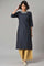 Navy Blue Embroidered kurta With Golden Parallel Pants