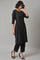 Black A-Line Box Pleated kurta With Straight Pants