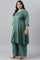 Plus Size Dark Green Embroidered kurta With Parallel Pants And Pink Printed Dupatta