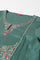 Plus Size Dark Green Embroidered kurta With Parallel Pants And Pink Printed Dupatta